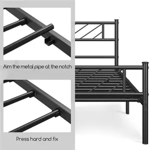 Minimalist Metal Slatted Bed Platform with Arrow Design Headboard Black / Single (3')