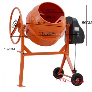 550W 220V Cement Mixer 140 L Electric Portable Cement Concrete Mixer with Wheels,Orange