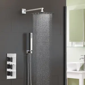 Nes Home 2 Way Concealed Thermostatic Shower Mixer Valve Chrome 200mm Slim Overhead