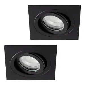 Litecraft Pack of 2 Matte Black Modern IP65 Square Tiltable Bathroom Downlights