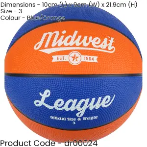 Size 3 Blue & Orange League Basketball Ball - High Grip Rubber Durable Outdoor