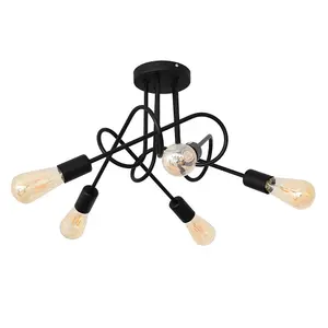 Luminosa Oxford Multi Arm Semi Flush Ceiling Light Black 50cm