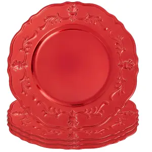 Interiors by Premier 33cm Set of 4 Red Baroque Charger Plate Set, versatile Dinnerware Set Charger Plates for all Ocassions