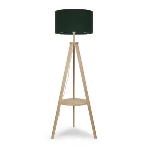 ValueLights Morrigan Modern Light Wood Tripod Design Floor Lamp Base with Storage Shelf