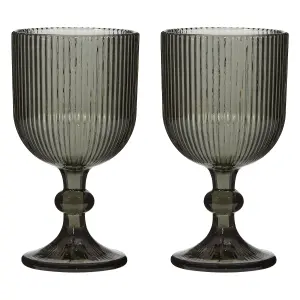 Set of 2 Vintage Luxury Grey Ribbed Drinking Wine Glass Wine Goblets 360ml