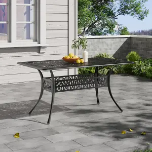 150 x 90cm Cast Aluminum Outdoor Patio Garden Table with Unique Hollow Design and Umbrella Hole, Black