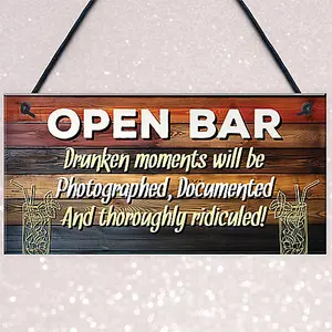 Red Ocean OPEN BAR Sign Novelty Home Bar Sign Pub Man Cave Sign Funny Bar Signs And Plaques Gift Friendship Gift For Him Her