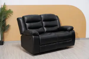 Roma Recliner Leather 3 Plus 2 Seater Sofa Set, Armchair Inspired Home Theatre and Living Room Seating  Black