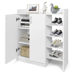 Costway Wooden Shoe Cabinet 2-Door Storage Entryway Shoes Organizer w/Adjustable Shelves