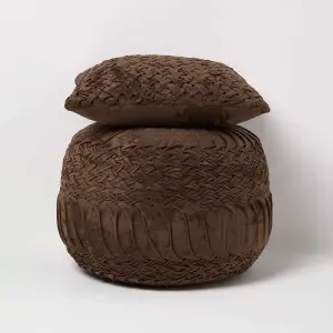 Homescapes Sofia Pleated Brown Velvet Cushion