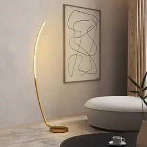 HOMCOM Floor Lamp with LED Strip, Standing Lamp for Living Room, Gold Tone