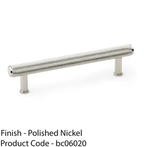 Knurled T Bar Pull Handle - Polished Nickel - 128mm Centres Premium Drawer Door