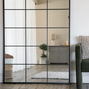 Jobu home - Kyo - Full Length Black Metal Rectangle Lattice Window Mirror - 200cm x 120cm