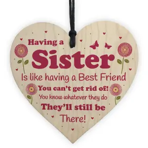 Funny Sister Gift Wooden Hanging Heart Quirky Sister Gift For Birthday Christmas