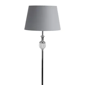 First Choice Lighting Polished Chrome with Moulded Glass Detail Floor Lamp with Grey Shade