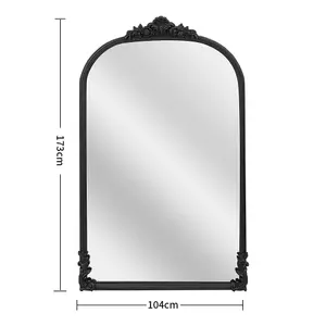 Black European Arched Framed Ornate Decorative Full Length Mirror