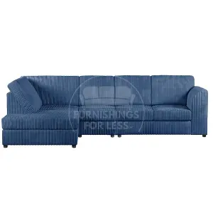 Luxor Marine Blue Jumbo Cord Large 5 Seater Corner Sofa Long Left Hand Facing - Full Back