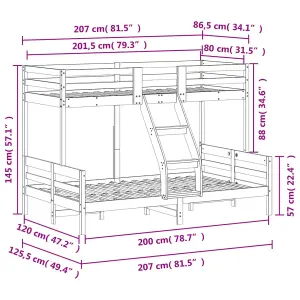 Berkfield Bunk Bed without Mattress 80x200/120x200 cm Wax Brown Solid Wood