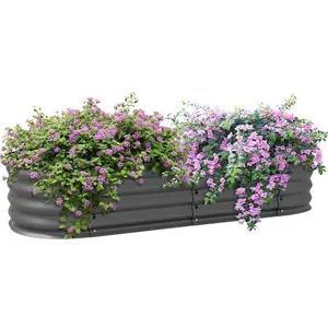 Outsunny Galvanised Raised Garden Bed Planter Box with Safety Edging, Dark Grey