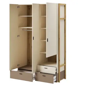 Lenny 01 Hinged Wardrobe in Beige & Oak Artisan - 1350mm x 2100mm x 510mm - Stylish Organisation Solution