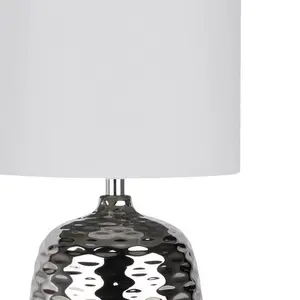 Set Of 2 Chrome Ceramic Dimple Table Lamps With White Shades (Set of 2) White