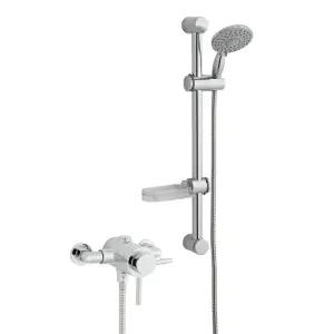 Chrome Thermostatic Exposed Mixer Shower With Adjustable Wall Mounted Slide Rail Kit (Lake) - 1 Shower Head