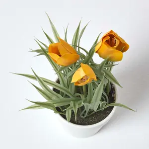 Homescapes Yellow Artificial Tulips in White Decorative Pot, 22 cm Tall