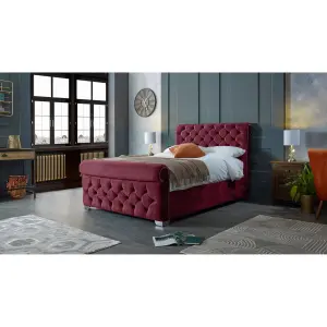 Veneta Plush Velvet Maroon Bed Frame