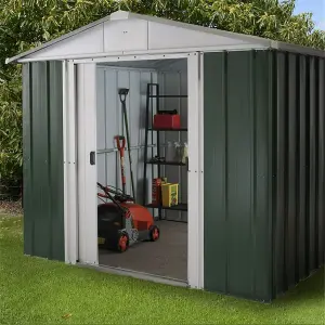 7ft 5" x 8ft 9" Apex Metal Garden Shed - Green / White (7ft 5" x 8ft 9" / 7"5' x 8"9' / 2.26m x 2.67m)