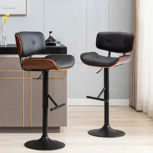 Caneghem Height Adjustable Swivel Faux Leather Mid-Century Bar Stool Black 