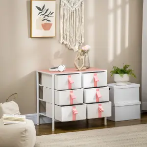 HOMCOM 6 Drawer Chest of Drawers w/ Wooden Top Kid Room Closet Hallway Pink