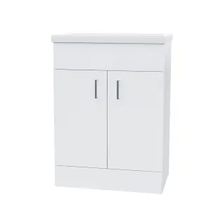 Nes Home Nanuya 600mm Freestanding Bathroom White Basin Sink Vanity Unit