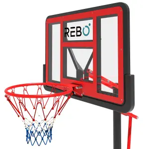 Rebo Freestanding Portable Basketball Hoop with Stand - Adjustable Height (230cm - 305cm) - Large