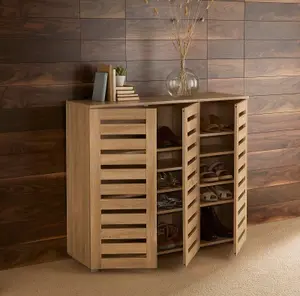 Home Source Oslo 3 Door Shoe Storage Cabinet Unit Oak Effect