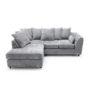 Harriet Crushed Chenille Left Facing Corner Sofa in Light Grey