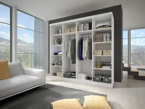 Chic Black Gloss Front & White Matt Wardrobe W233cm H218cm D61cm with Mirrored Sliding Doors