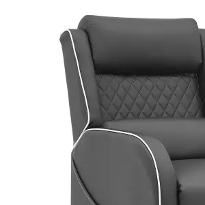 Nova Gaming Racer Recliner Ergonomic Leather Computer Chair Cinema Armchair, Black with Grey Trim