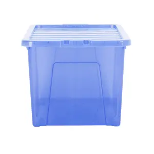 Wham Crystal Sparkle 3x 60L Plastic Storage Boxes with Lids Tint Sparkle Blue. Large Size, Strong (Pack of 3, 60 Litre)