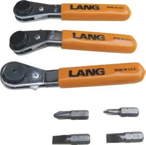 Lang Tools 3Pc Fine Tooth Ratchet  Bit Wrench Set With 4 Bits