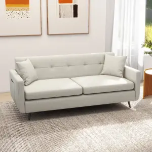 HOMCOM 2 Seater Sofa 165cm Modern Fabric Couch with Wood Legs and Pockets Beige