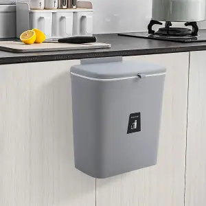 Grey Hanging Home Kitchen Rubbish Dustbin Recycling Bin Rubbish Trash Office Waste Recycle 9 L