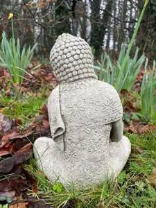 Resting Buddha Stone Statue Outdoor Garden Ornament Oriental Monk Sculpture