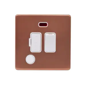 Brushed Copper Screwless Plate 13A Switched Fuse Connection Unit & Flex Outlet/Neon - White Trim - SE Home