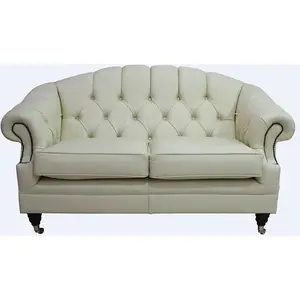 Chesterfield Handmade 2 Seater Sofa Settee Cream Real Leather In Victoria Style