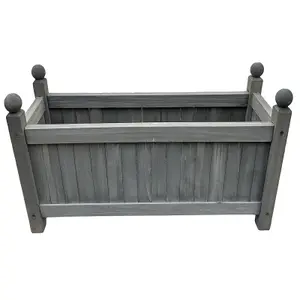 Wooden Grey Rectangular Planter Garden Flower Display Box Plant Pot Raised Bed Trough