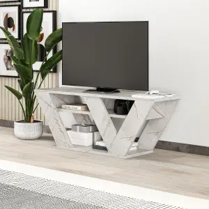 Decortie Pipralla Modern TV Stand Unit with Shelves for Up to 43" TVs Gold Marble Effect 110cm