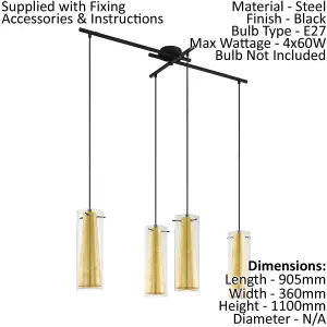 Pendant Ceiling Light Black Shade Inner Gold Outer Clear Glass Bulb E27 4x60W