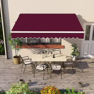 3M x 2.5M Retractable Awning, Manual Awnings for Patio Sun Shade Shelter, Wine Red