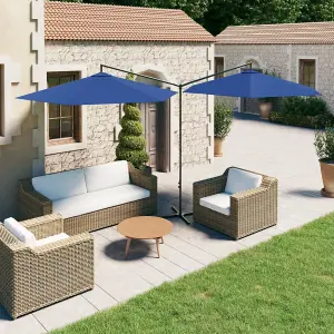 Berkfield Double Parasol with Steel Pole Azure Blue 600 cm