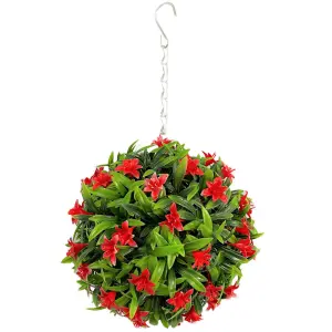 Best Artificial 23cm Red Lily Hanging Basket Flower Topiary Ball - Suitable for Outdoor Use - Weather & Fade Resistant